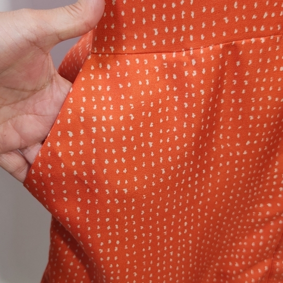 Fossil Women's 100% Silk Orange Ditzy Print Button Down Pockets Shift Dress SZ 4 - Picture 7 of 14